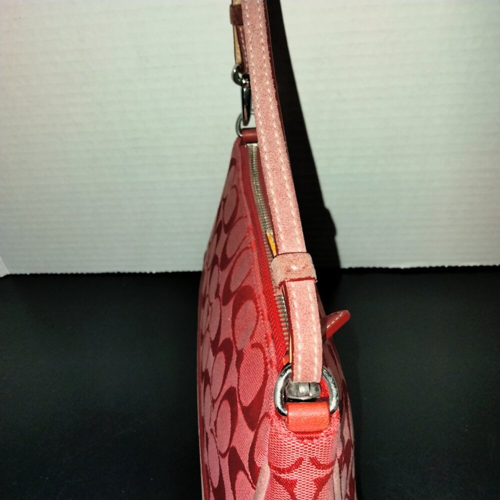 Coach Mini Pouch, Signature Logo Canvas Fabric, Red Shoulder/Wristlet, NWOT - Picture 5 of 9